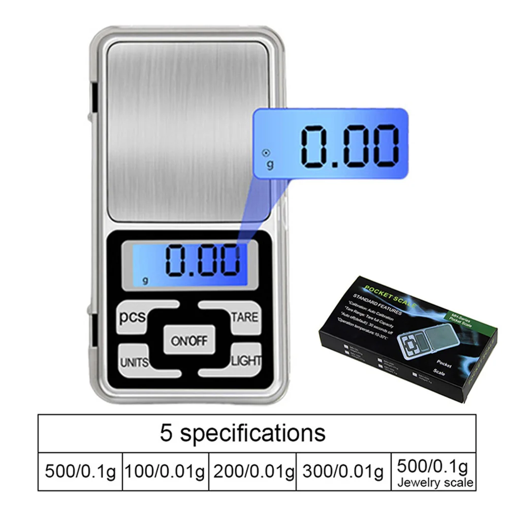 

100-500g 0.01/0.1g Mini Digital Scale LCD Backlight High Accuracy Scales Electric Pocket Gram Weight for Kitchen and Jewelry