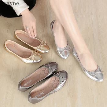 Spring and autumn new round head soft bottom flat shoes fashion wild comfortable flat shoes bow large size single shoes