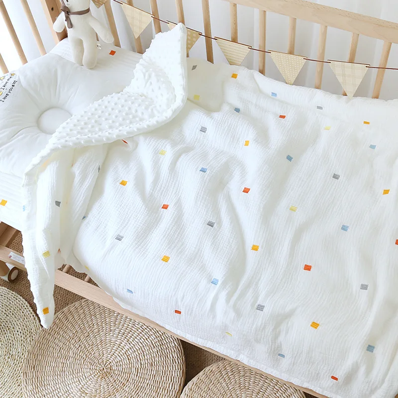 

Embroideried Winter Baby Blankets Cover Minky Dot Baby Quilt Cotton Comforter for Newborns Thick Baby Blanket Crib Blankt