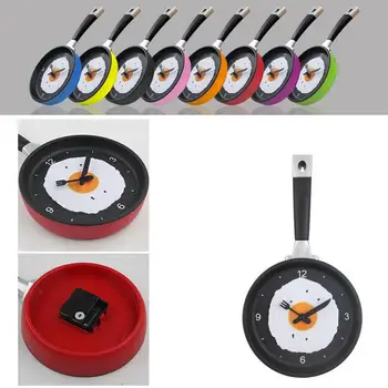 

2020 New Frying Pan Wall Clock Knife Fork Pointer Hanging Watch for Home Kitchen Decor Frying Pan Clocks with Fried Egg Clock