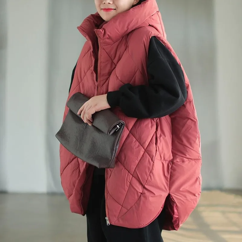 Фото 2021 Winter Warm Jackets Loose Oversized Casual Hooded Cotton-padded Jacket Padded Vest Waistcoat Women's Sleeveless Coat | Женская