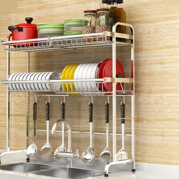 Kitchen drain stainless steel double-layer dishes to dry dish sink above the storage rack shelf bathroom organizer cuisine 
Kitchen drain stainless steel double-layer dishes to dry dish sink above the storage rack shelf bathroom organizer cuisine