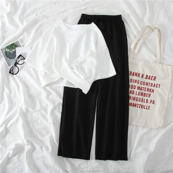Fashion Matching Set Short Sleeve Solid Crop Top And Loose Drawstring Straight Pants Summer Two Piece Sets Womens Outfits 2020
Fashion Matching Set Short Sleeve Solid Crop Top And Loose Drawstring Straight Pants Summer Two Piece Sets Womens Outfits 2020