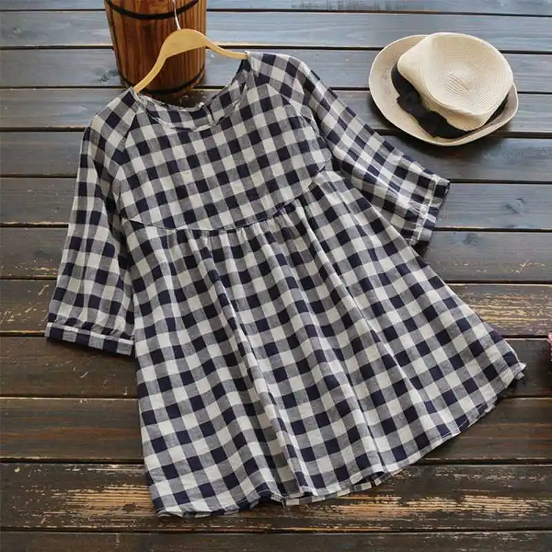 Mferlier Plaid Shirt Women O Neck Half Sleeve Pleated Front Back Single Breasted Large Size 5XL 6XL Ladies Autumn Blouse
Mferlier Plaid Shirt Women O Neck Half Sleeve Pleated Front Back Single Breasted Large Size 5XL 6XL Ladies Autumn Blouse
