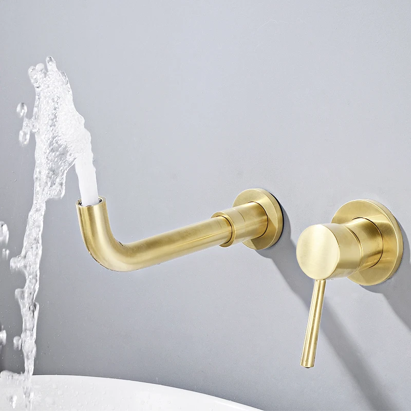 

Concealed Hot And Cold Water Bathroom Faucet Wall Mount Mixer Tap Wash Basin Swivel Spout Bath Single Handle Concealed Faucet