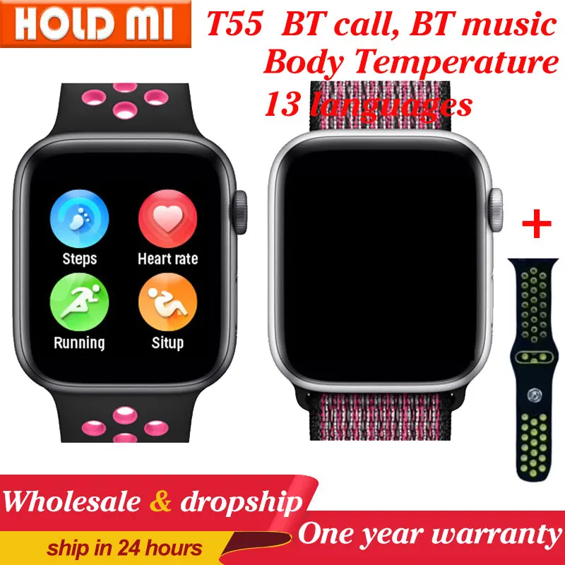 T55 smart watch Bluetooth call body temperature Music IP67 waterproof Heart Rate Blood Pressure for apple PK iwo 10 11 12 | Электроника