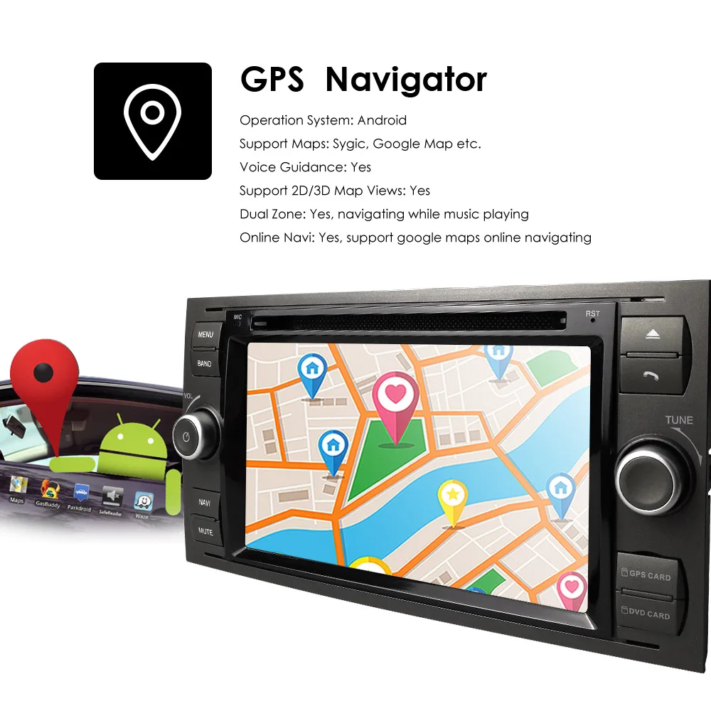 Perfect IPS 2 din Android 9.0 4G 64G Car GPS For Ford Mondeo S-max Focus C-MAX Galaxy Fiesta transit Fusion Connect kuga DVD PLAYER 16