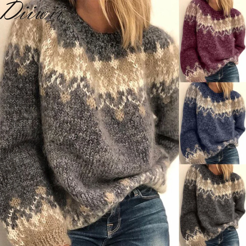 Diiwii Women Sweaters O-Neck Knitted Sweater Autumn Vintage Patchwork Long Sleeve Tops Jumpers Winter Thick Warm Loose Pullover
Diiwii Women Sweaters O-Neck Knitted Sweater Autumn Vintage Patchwork Long Sleeve Tops Jumpers Winter Thick Warm Loose Pullover