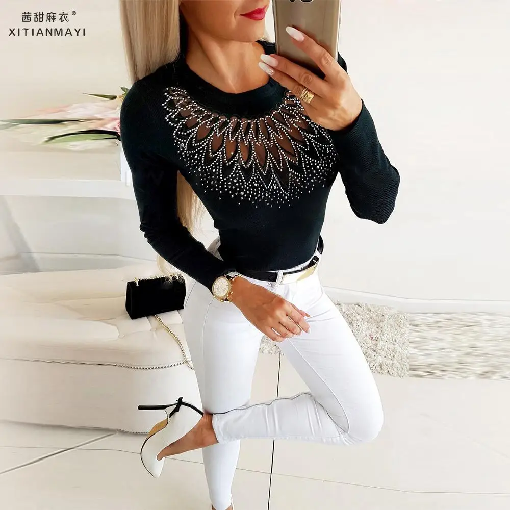 Autumn Women Sexy Mesh Hollow Openwork Hot drilling Design Waist Long Sleeve Sweater Top Winter Lady Party Club Top D30
Autumn Women Sexy Mesh Hollow Openwork Hot drilling Design Waist Long Sleeve Sweater Top Winter Lady Party Club Top D30