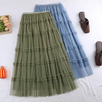 and winter new Korean style skirt with high waist and thin stitching double layer mesh medium length skirt for women
and winter new Korean style skirt with high waist and thin stitching double layer mesh medium length skirt for women