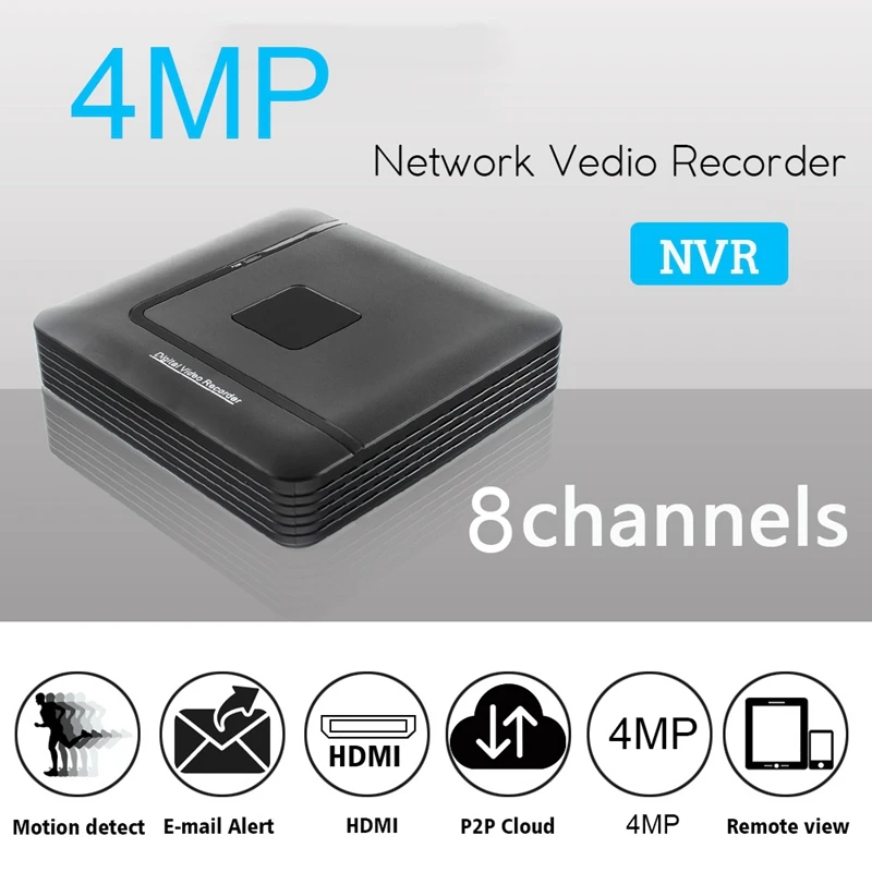 MOOL 8Ch 4MP NVR Video Recorder H.265 ONVIF Motion Detect for Full HD IP Camera Security Surveillance System Alarm(EU Plug) |