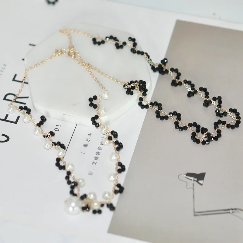 N219 Korean-style Retro Black And White with Pattern Crystal Pearl Wave Lace Necklace Neck Ring Short Necklace Super Shiny Clavi
N219 Korean-style Retro Black And White with Pattern Crystal Pearl Wave Lace Necklace Neck Ring Short Necklace Super Shiny Clavi