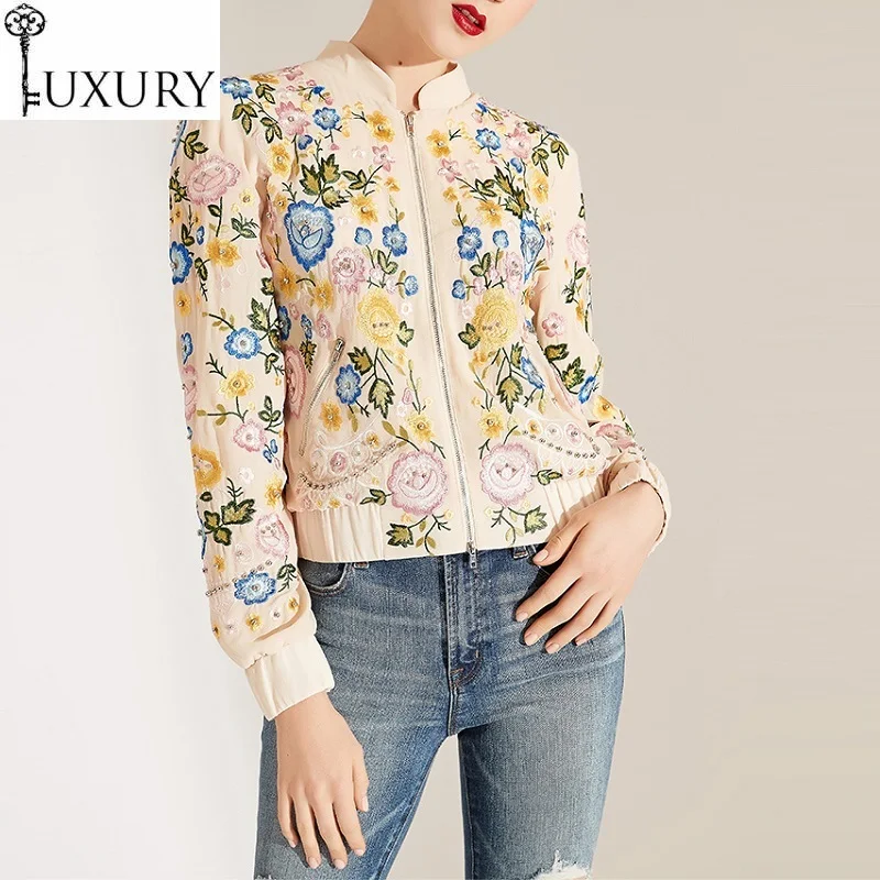 Фото New Fashion Outerwear Autumn & Women Allover Exquisite Embroidery Long Sleeve Zipper Coat Jacket Casual Bomber Coats | Женская одежда