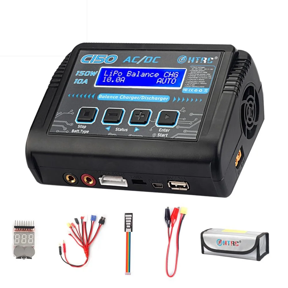 HTRC C150 Balance Charger AC/DC 150W 10A discharger for LiPo LiHV LiFe Lilon NiCd NiMh Pb Battery RC Charger & 8 in 1 Wire
HTRC C150 Balance Charger AC/DC 150W 10A discharger for LiPo LiHV LiFe Lilon NiCd NiMh Pb Battery RC Charger & 8 in 1 Wire