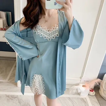 Wedding Robe Set Casual Lady Nightdress 2PCS Nighty&Bathrobe Suit Sexy Satin Nightwear Intimate Lingerie Silky Kimono Bath Gown
Wedding Robe Set Casual Lady Nightdress 2PCS Nighty&Bathrobe Suit Sexy Satin Nightwear Intimate Lingerie Silky Kimono Bath Gown