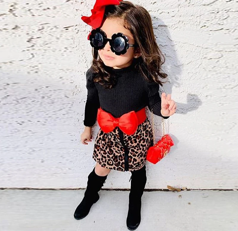 2020 Spring Autumn Fashion Girls Clothing 0-5Y Turtleneck Long Sleeve Blacke Sweaters+Leopard Print Bow Zipper Skirt Kids 2pcs
2020 Spring Autumn Fashion Girls Clothing 0-5Y Turtleneck Long Sleeve Blacke Sweaters+Leopard Print Bow Zipper Skirt Kids 2pcs