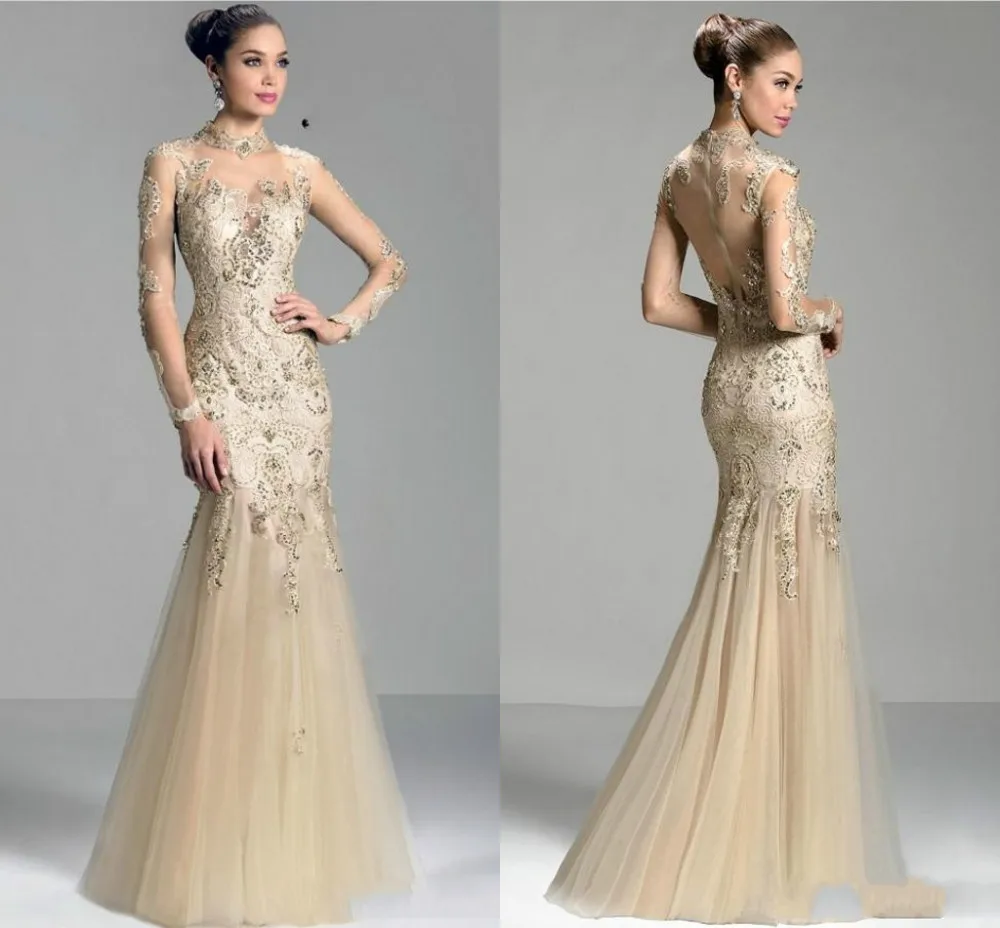 New Design Luxury Full Sleeves Sheer Mermaid Floor Length Mother Of The Bride Dress Applique Beads high neck organza Champagne
New Design Luxury Full Sleeves Sheer Mermaid Floor Length Mother Of The Bride Dress Applique Beads high neck organza Champagne