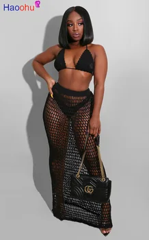 HAOOHU Sexy Fishnet Sheer Hand Knit Two Piece Set Women Summer Crop Top Long Skirt Suits Beach Outfits Night Club Matching Sets
HAOOHU Sexy Fishnet Sheer Hand Knit Two Piece Set Women Summer Crop Top Long Skirt Suits Beach Outfits Night Club Matching Sets