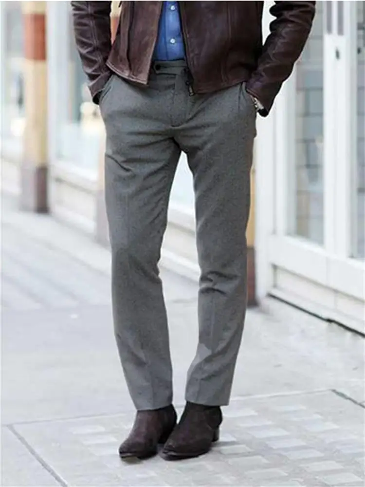 

Men's woolen pants street fashion business gray simple British 2020 autumn and winter gentleman's feet pants straight pants