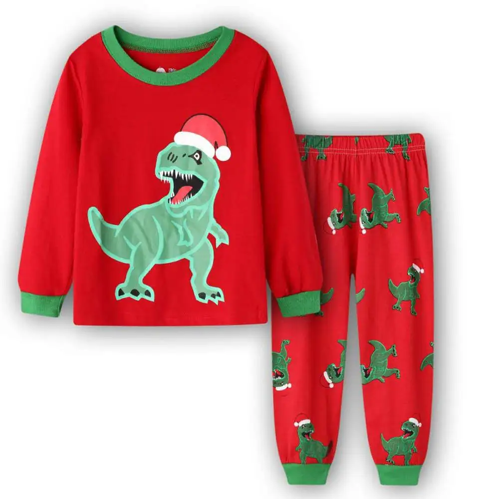 

SAILEROAD Children Pajamas Christmas Dinosaur with Hat Pyjamas Set Kids Pijama Boys Nightwear Cotton Long Sleeve Sleepwear Suit