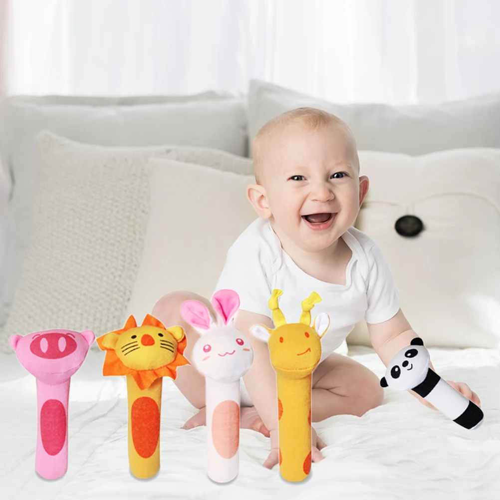 5pcs baby rattle toys rattles cartoon animal plush toy bb stick