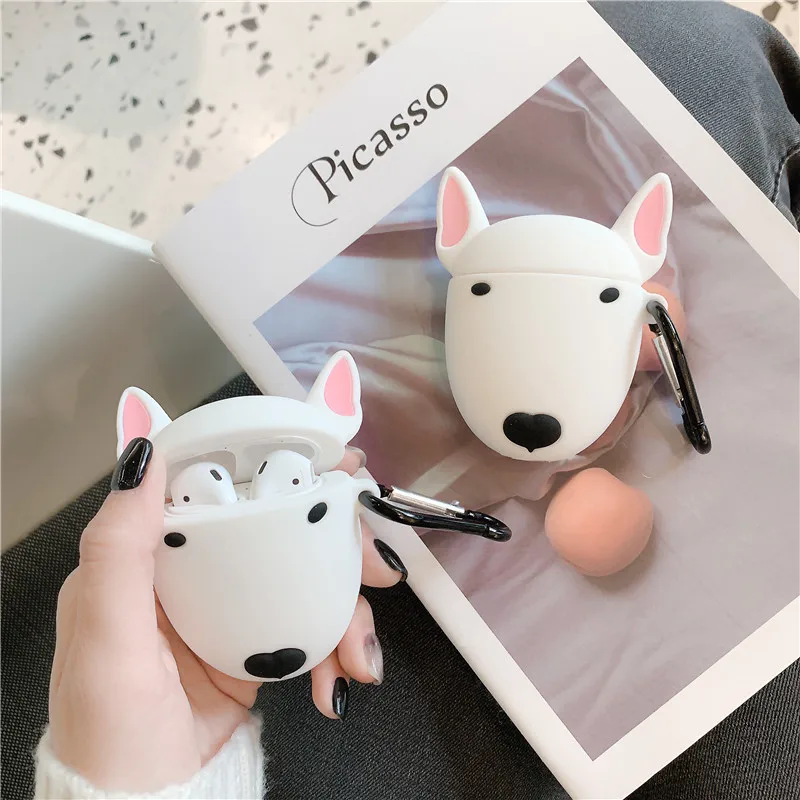 Чехол для AirPod 2 мягкий силиконовый чехол с 3d изображением белой Головы Быка