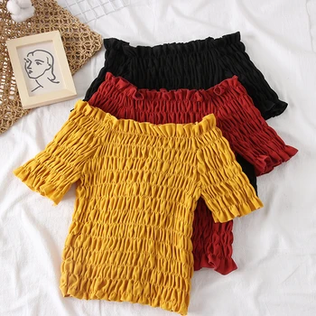 Elegant Women Summer Flare Sleeve Slash Neck Basic Ruffles Shirt Vintage Short Elastic Slim High Waist Pullover Mini Blouse Tops
Elegant Women Summer Flare Sleeve Slash Neck Basic Ruffles Shirt Vintage Short Elastic Slim High Waist Pullover Mini Blouse Tops