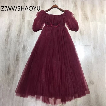 ZIWWSHAOYU Women Summer Burgundy Fashion Velvet Mesh Maxi Long Dresses Runway Designer Ladies Off Shoulder Elegant Party Dresses 
ZIWWSHAOYU Women Summer Burgundy Fashion Velvet Mesh Maxi Long Dresses Runway Designer Ladies Off Shoulder Elegant Party Dresses