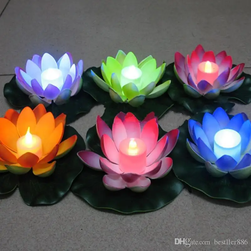 Artificial LED Floating Lotus Flower Candle Lamp With Colorful Changed Lights For Wedding Party Decorations Supplies