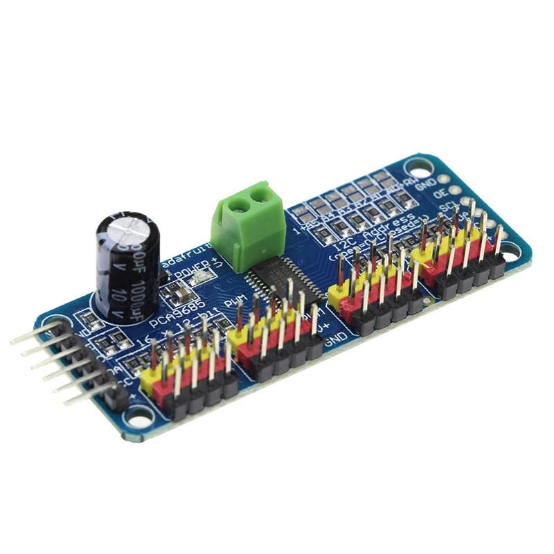 PCA9685 16-channel PWM Servo Drive Board Robot Controller IIC Interface Driver Module
PCA9685 16-channel PWM Servo Drive Board Robot Controller IIC Interface Driver Module