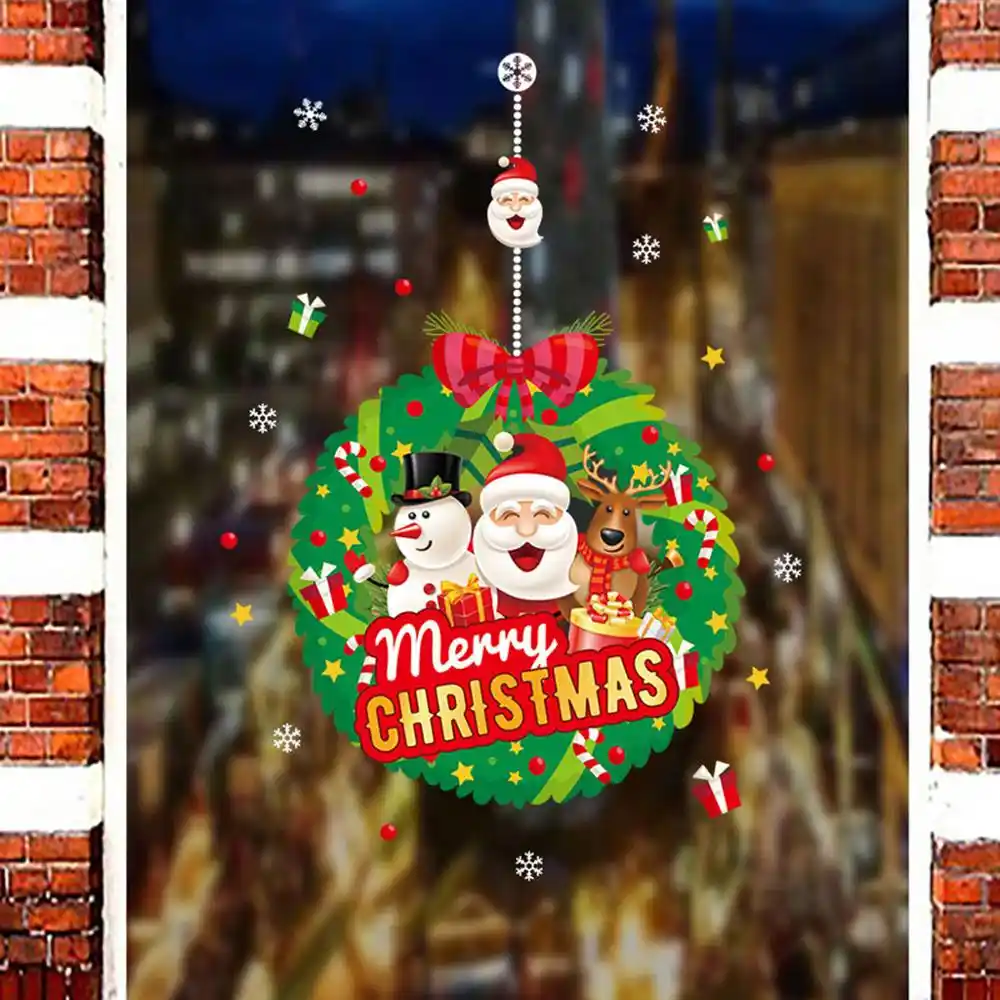 window sticker christmas cartoon snowman santa gift home decor