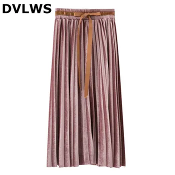 Gold Velvet Patch Pleated Skirts Womens Winter Korean Long High Waist Black Skirts with Satin Bow 7 Color Faldas Mujer Moda 2019 
Gold Velvet Patch Pleated Skirts Womens Winter Korean Long High Waist Black Skirts with Satin Bow 7 Color Faldas Mujer Moda 2019