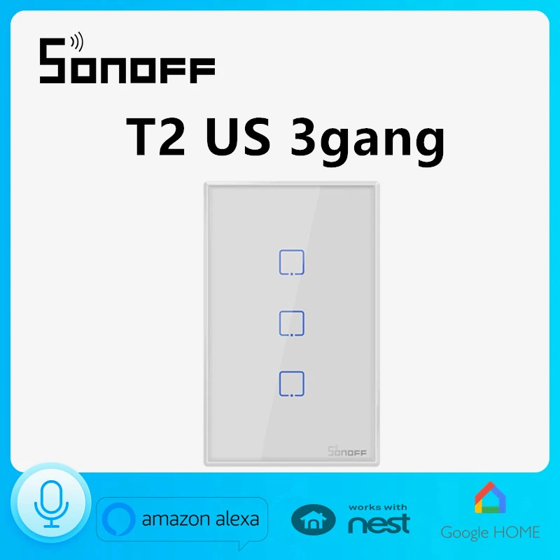 Sonoff T2US3C Gang Smart WiFi Wall Light Switch RF/APP/Touch Remote ON/OFF Timer US Scene Panel Home Automation Voice Control
Sonoff T2US3C Gang Smart WiFi Wall Light Switch RF/APP/Touch Remote ON/OFF Timer US Scene Panel Home Automation Voice Control