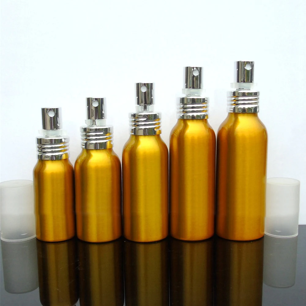 Фото 1-2pcs 30/50/60/80/100 ml Aluminum gold empty spray bottle Fine Mist Refill cosmetic jar Sample travel subpackage bottles | Красота и