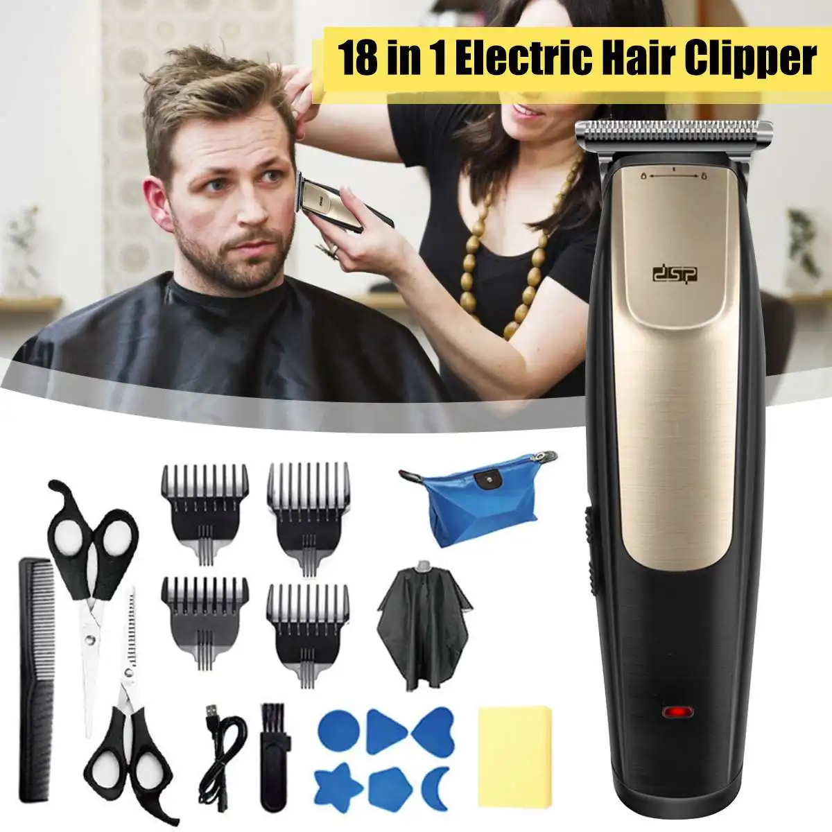 18Pcs USB Hair Clipper Rechargeable Electric Clipper cordless hair cutter Trimmer Adjustable limit comb Suitable For Any Ages
18Pcs USB Hair Clipper Rechargeable Electric Clipper cordless hair cutter Trimmer Adjustable limit comb Suitable For Any Ages