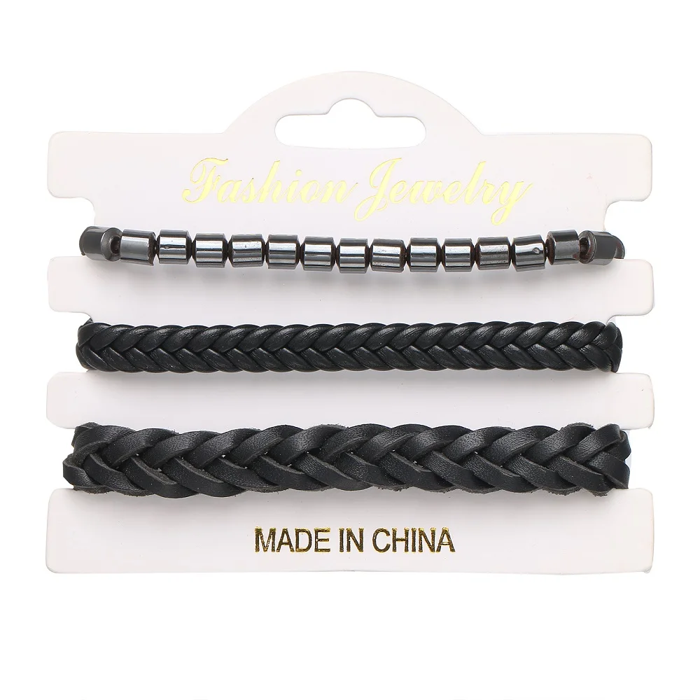 

2021 Charm Jewelry Handmade Weave Hematite Adjustable Cuff Bracelets for Women Vintage Multilayer Leather Beads Bracelet Pulsera