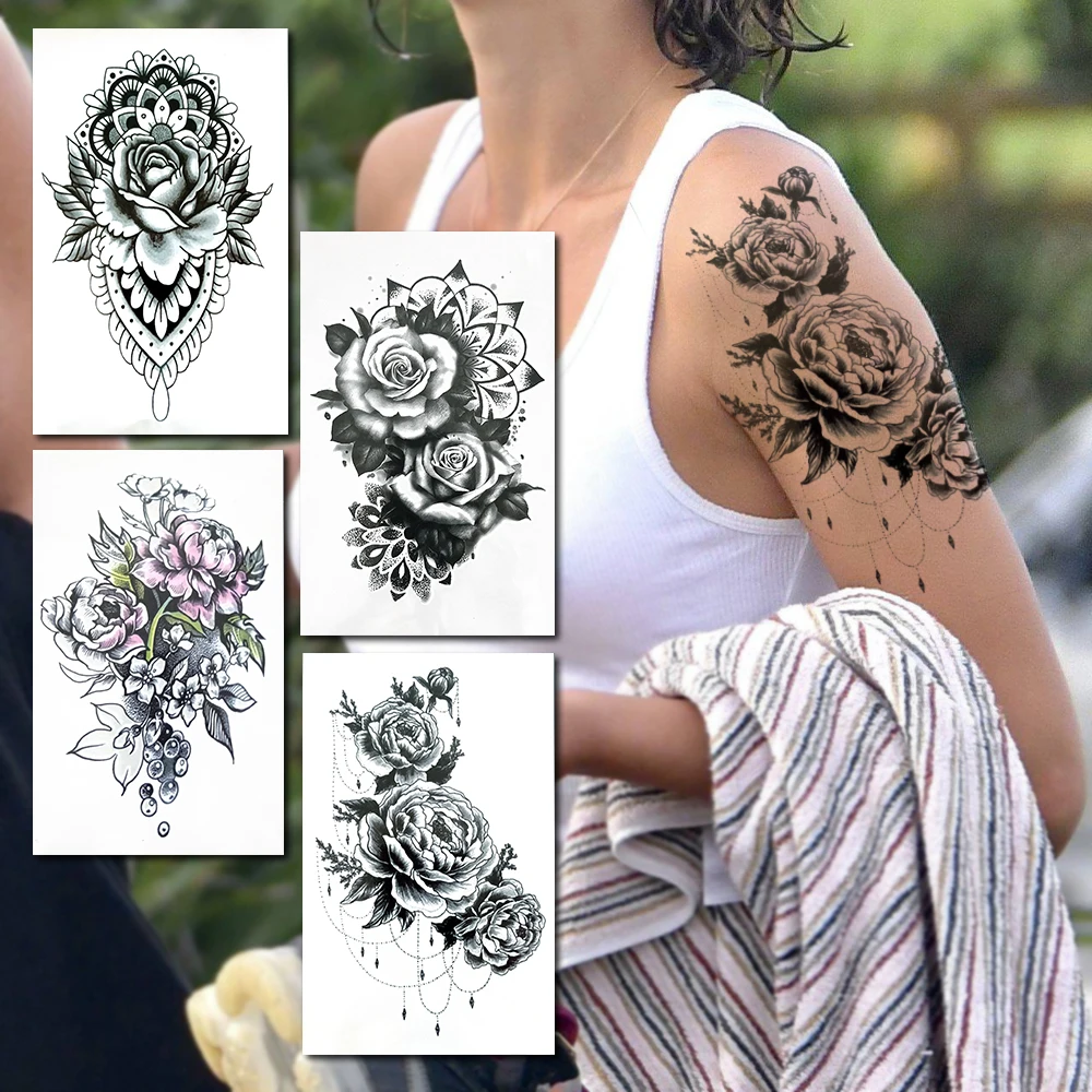 Искусственные Временные татуировки Camellia Daisy для женщин, черная роза, хна, цветок, тату-наклейка, лилия Менди, подвески тату боди-арт, руки
Искусственные Временные татуировки Camellia Daisy для женщин, черная роза, хна, цветок, тату-наклейка, лилия Менди, подвески тату боди-арт, руки