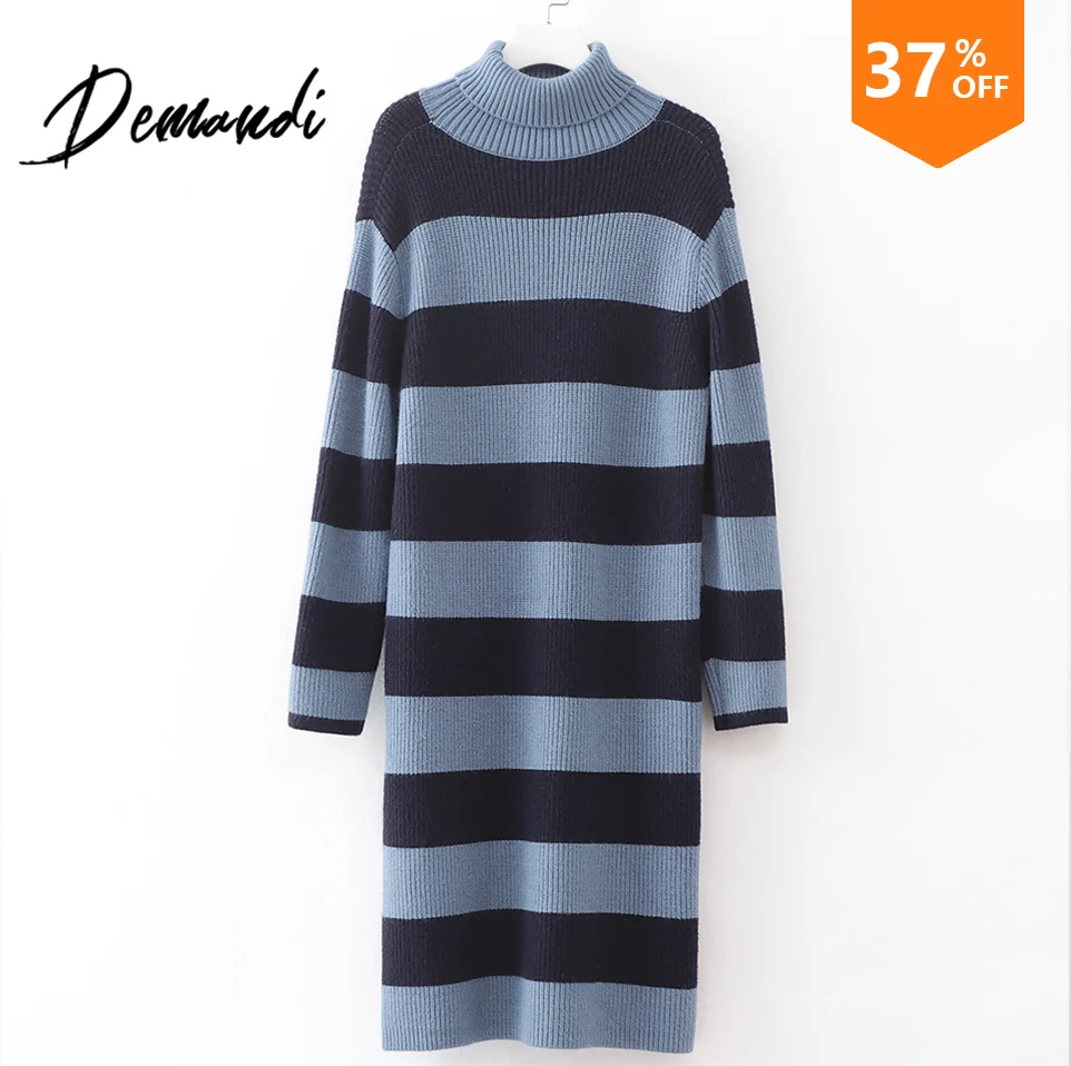 DEMANDI Woman sweater pullover Fall 2019 New casual women's high collar long sleeve horizontal stripe knitted sweater wool dress
DEMANDI Woman sweater pullover Fall 2019 New casual women's high collar long sleeve horizontal stripe knitted sweater wool dress