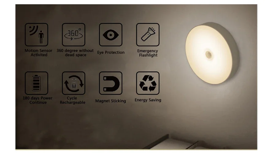 1/5Pcs 6 LEDs PIR Motion Sensor Night Light Auto On/Off for Bedroom Stairs Cabinet Wardrobe Wireless USB Rechargeable Wall Lamp