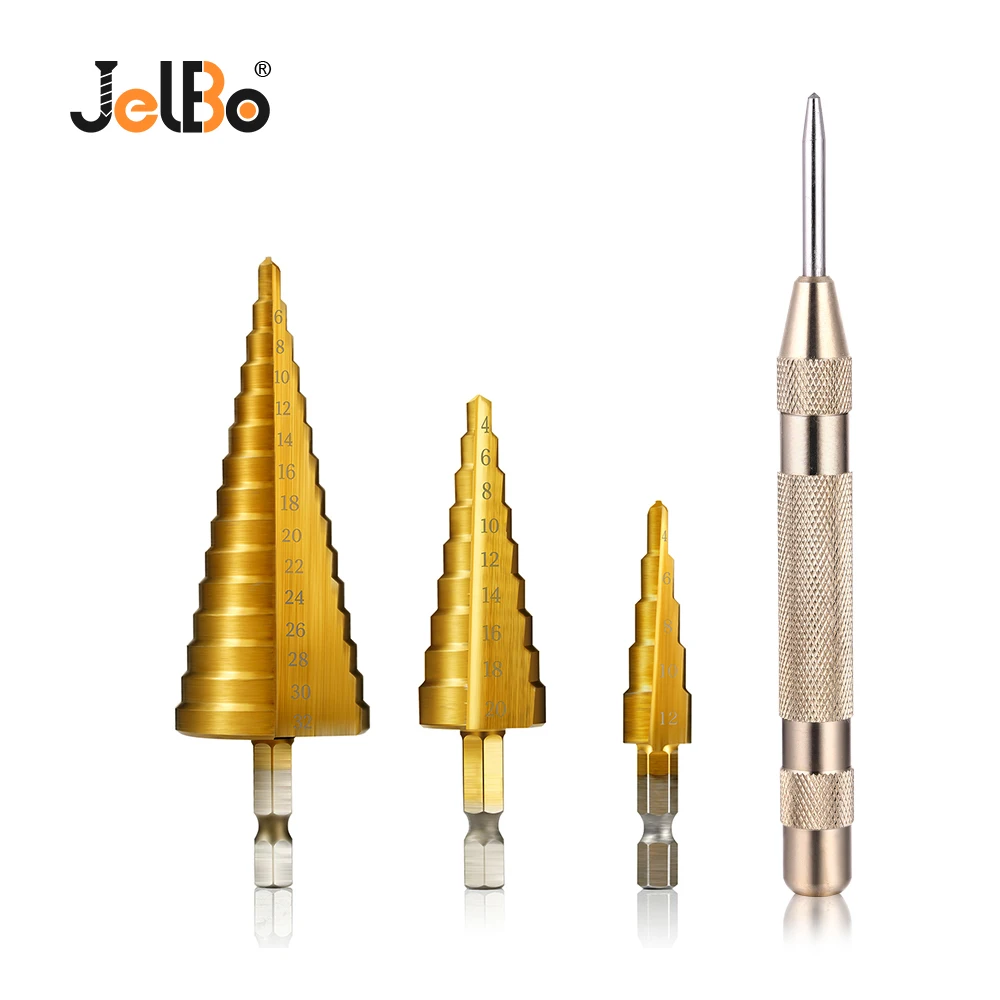 JelBo HSS Step Drill Bit Set Titanium Core Drill Bit for Metalworking Drilling Wood Center Punch Tool Hole Cutter Cone Drill Bit
JelBo HSS Step Drill Bit Set Titanium Core Drill Bit for Metalworking Drilling Wood Center Punch Tool Hole Cutter Cone Drill Bit