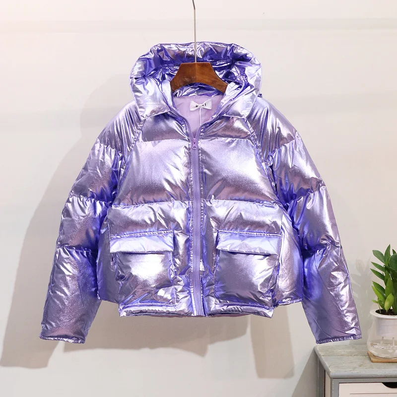Новинка 2019 года зимняя женская куртка с капюшоном серебристого цвета парки