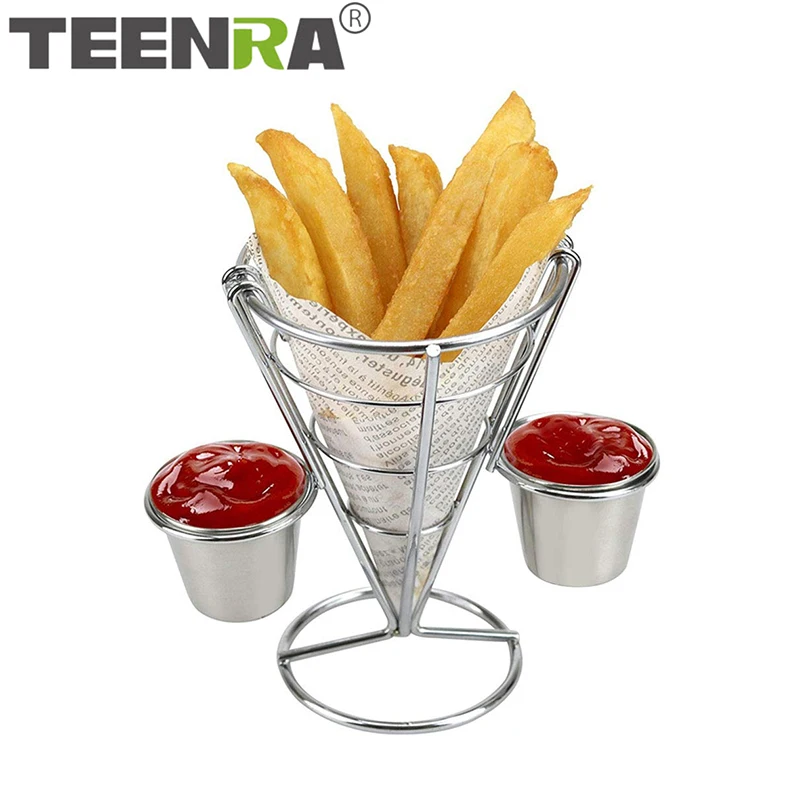 TEENRA Stainless Steel French Fry Stand Cone Double Sauce French Fry Holder Snacks Display Stand Fries Baskets Buffet 
TEENRA Stainless Steel French Fry Stand Cone Double Sauce French Fry Holder Snacks Display Stand Fries Baskets Buffet