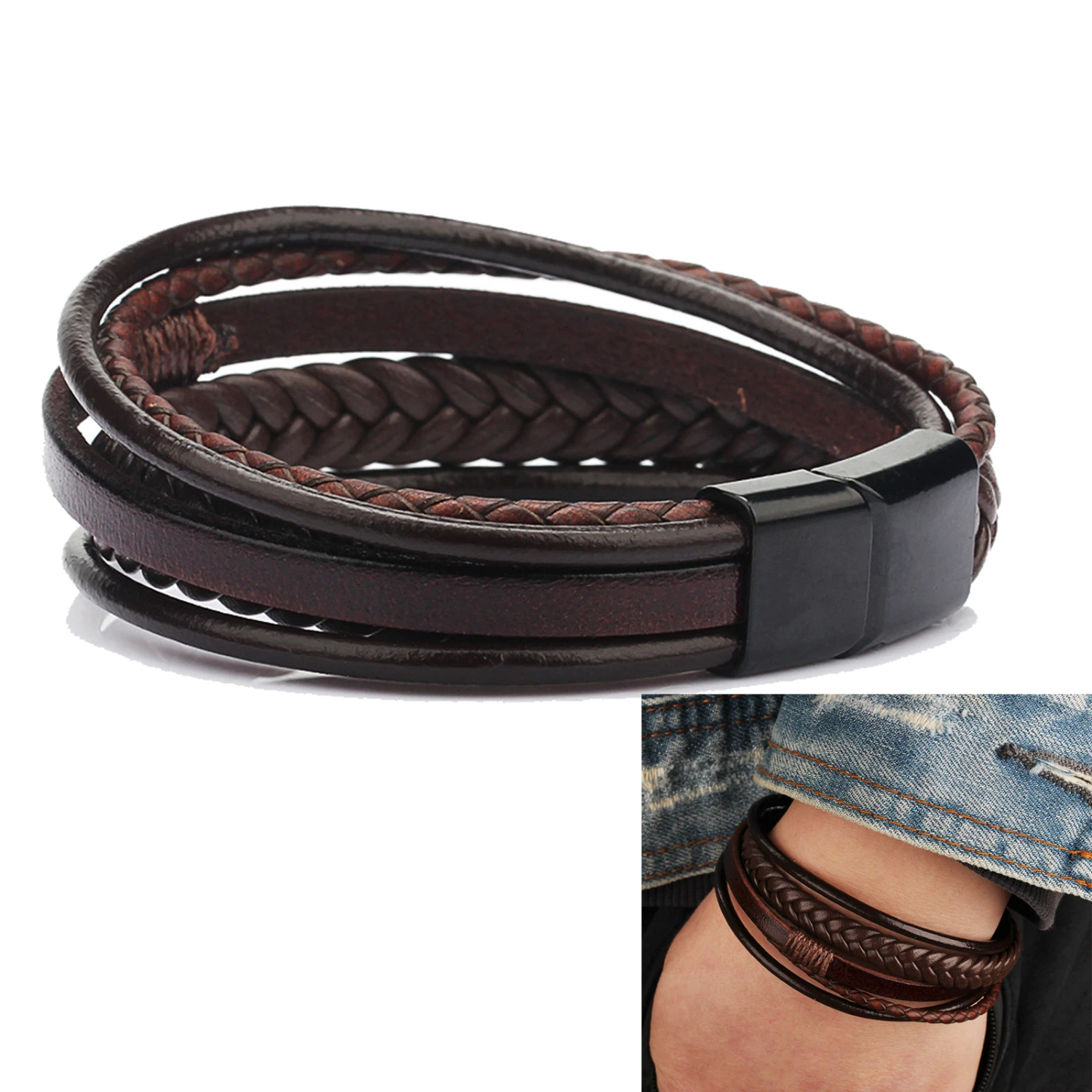 Multilayer Leather Bracelet Men Magnetic-Clasp Bangles For Men Cowhide Braided Multi Layer Wrap Bracelet pulseras para hombre
Multilayer Leather Bracelet Men Magnetic-Clasp Bangles For Men Cowhide Braided Multi Layer Wrap Bracelet pulseras para hombre