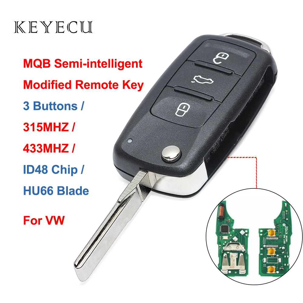 Keyecu MQB полуинтеллектуальная Модифицированная строка, 3 кнопки, 315 МГц/434 МГц, чип ID48 для Volkswagen - HU66 Blade
Keyecu MQB полуинтеллектуальная Модифицированная строка, 3 кнопки, 315 МГц/434 МГц, чип ID48 для Volkswagen - HU66 Blade