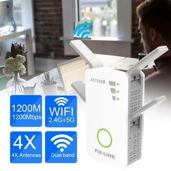 2.4G / 5G WiFi Repeater Signal Booster Dual Band AP 1200Mbps Wireless AC Extender Router Amplifier With 4 High Gain Antennas 
2.4G / 5G WiFi Repeater Signal Booster Dual Band AP 1200Mbps Wireless AC Extender Router Amplifier With 4 High Gain Antennas
