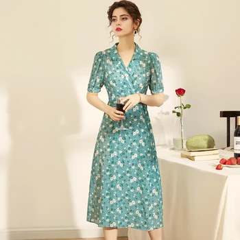 100% Silk Dresses Notched Collar Short Sleeves Printed Lace Up Fashion Casual Mid Calf Elegant Dresses 
100% Silk Dresses Notched Collar Short Sleeves Printed Lace Up Fashion Casual Mid Calf Elegant Dresses