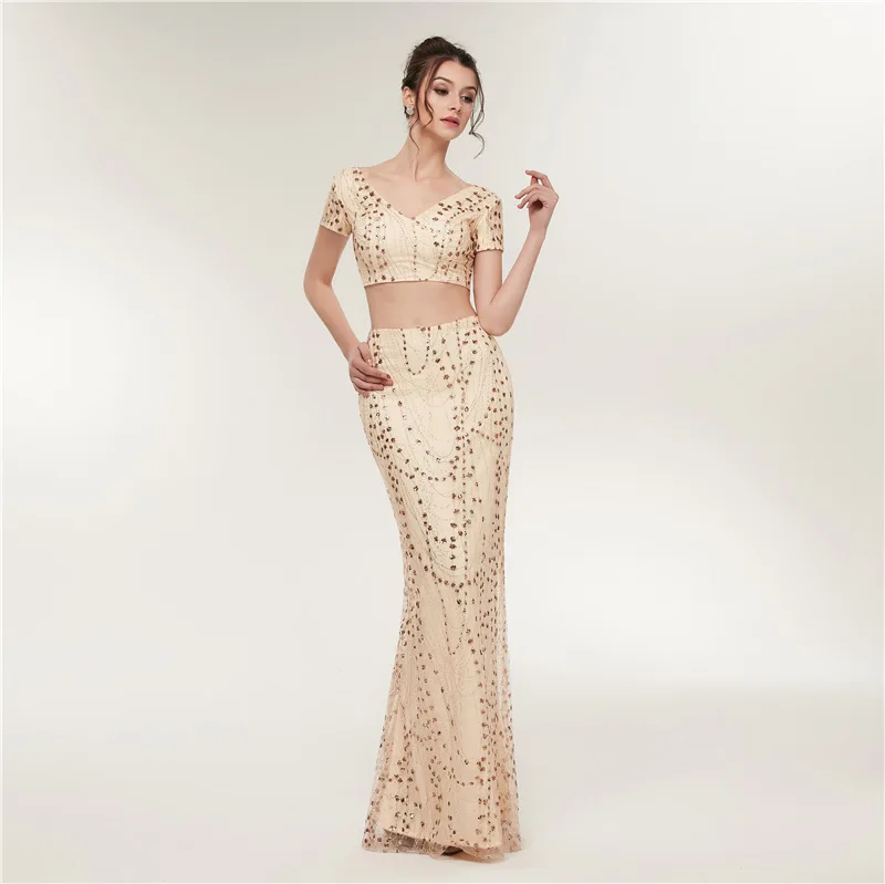 Luxury Beaded Gold Lace Evening Dresses Long 2 Pieces Formal Dress Women Elegant Sexy Mermaid Crop Top Prom Party Dress Backless
Luxury Beaded Gold Lace Evening Dresses Long 2 Pieces Formal Dress Women Elegant Sexy Mermaid Crop Top Prom Party Dress Backless