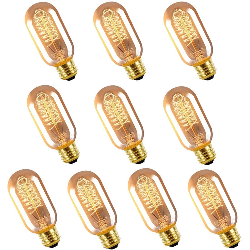 

10pcs Antique Tubular light 40W E27 T45 Retro Dimmable Decorative Incandescent Vintage Edison Light Bulb Filament 220V 240V