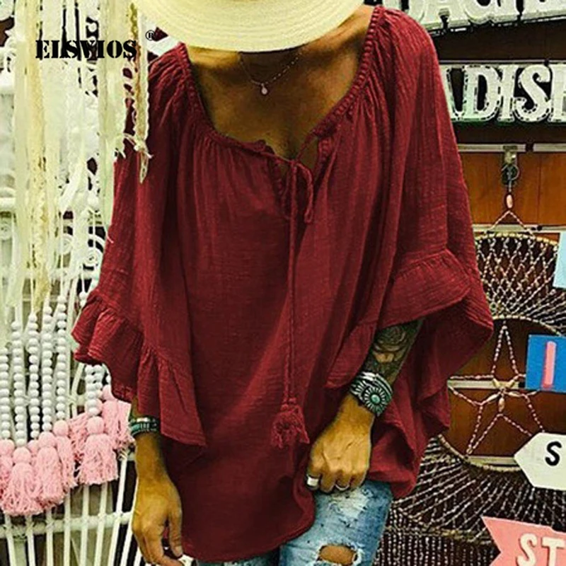 ELSVIOS Women Autumn Cotton Linen Blouse Sexy Ruffle V-neck Plus Size Shirt Casual Long Sleeve Lace-up Streetwear Tops Blusa 5XL
ELSVIOS Women Autumn Cotton Linen Blouse Sexy Ruffle V-neck Plus Size Shirt Casual Long Sleeve Lace-up Streetwear Tops Blusa 5XL