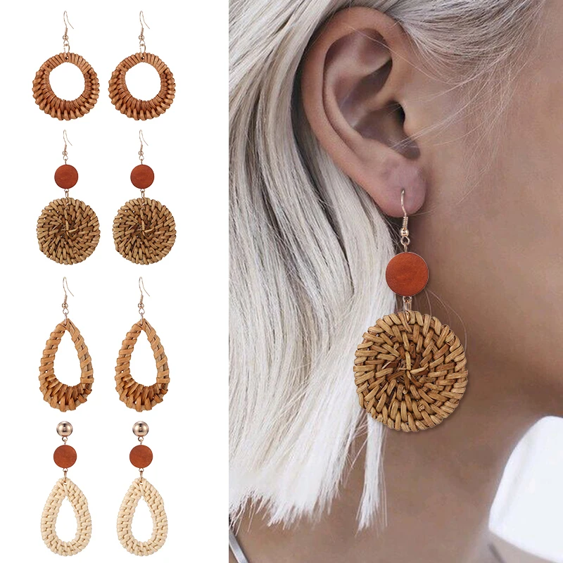 HOCOLE Wooden Straw Weave Earrings For Women Handmade Rattan Vine Braid Geometric Drop Dangle Earring Fashion Jewelry Wholesale
HOCOLE Wooden Straw Weave Earrings For Women Handmade Rattan Vine Braid Geometric Drop Dangle Earring Fashion Jewelry Wholesale